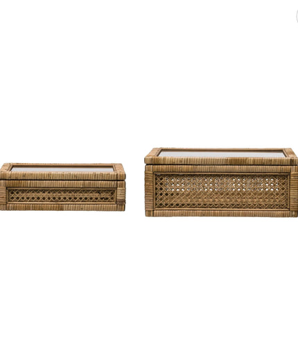 Rattan Display Box with Glass Lid - Set of Two     | Industrial Farm Co