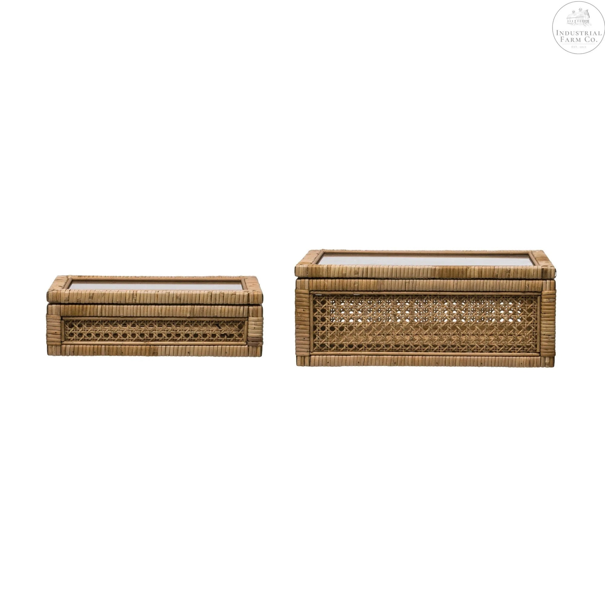 Rattan Display Box with Glass Lid - Set of Two     | Industrial Farm Co