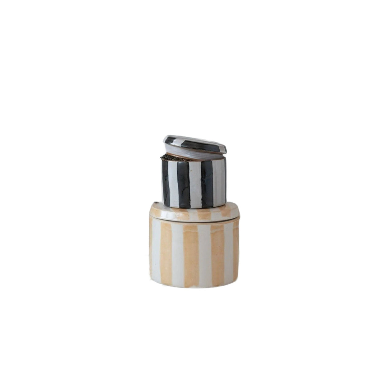Striped Stoneware Canister  Black Stripes   | Industrial Farm Co
