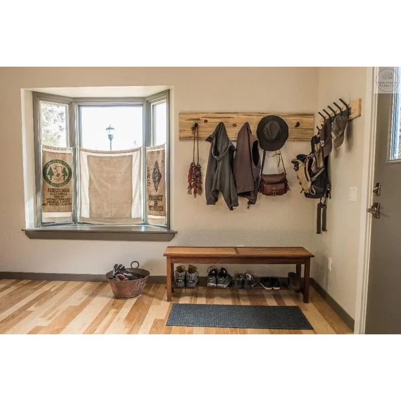 Rustic Farmhouse Entryway Coat Rack with Mirror & Seven Hooks