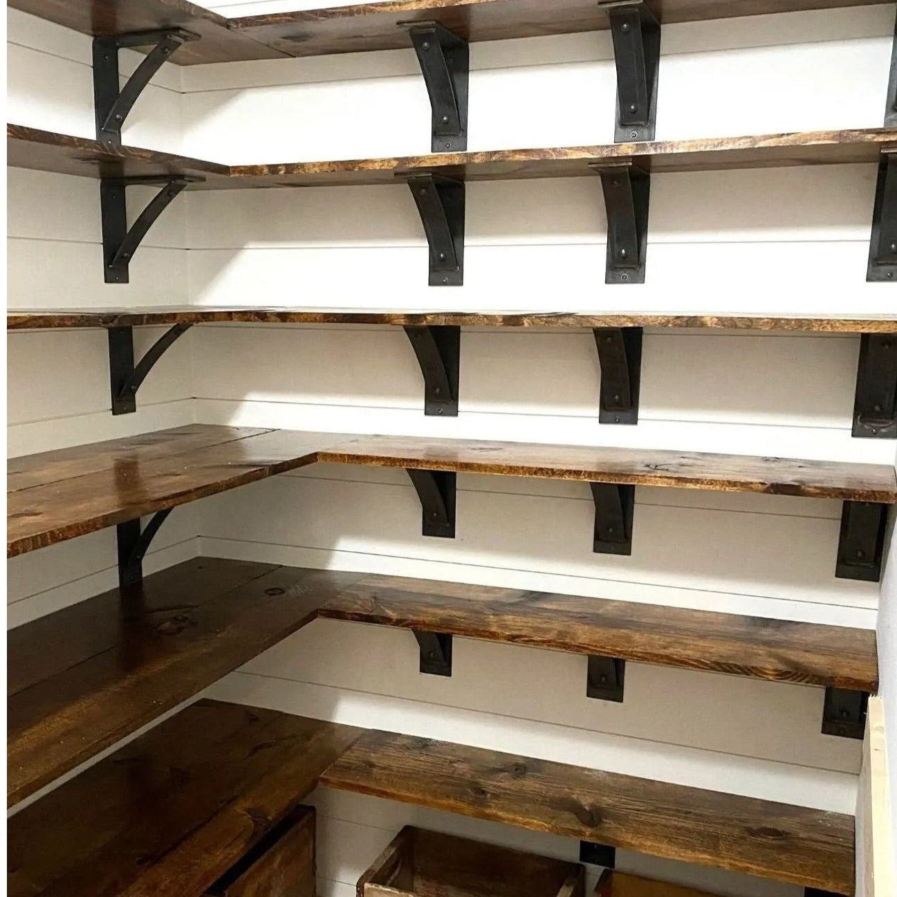 The Cortland Pantry Shelf Support Brackets/Corbels 5" Depth x 5" Wall Mount Length Finish Silver Powder Coat | Industrial Farm Co