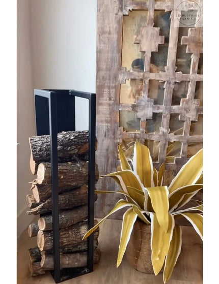 The Toby Firewood Holder  24” Wall Mount Length Finish Gold Powder Coat | Industrial Farm Co