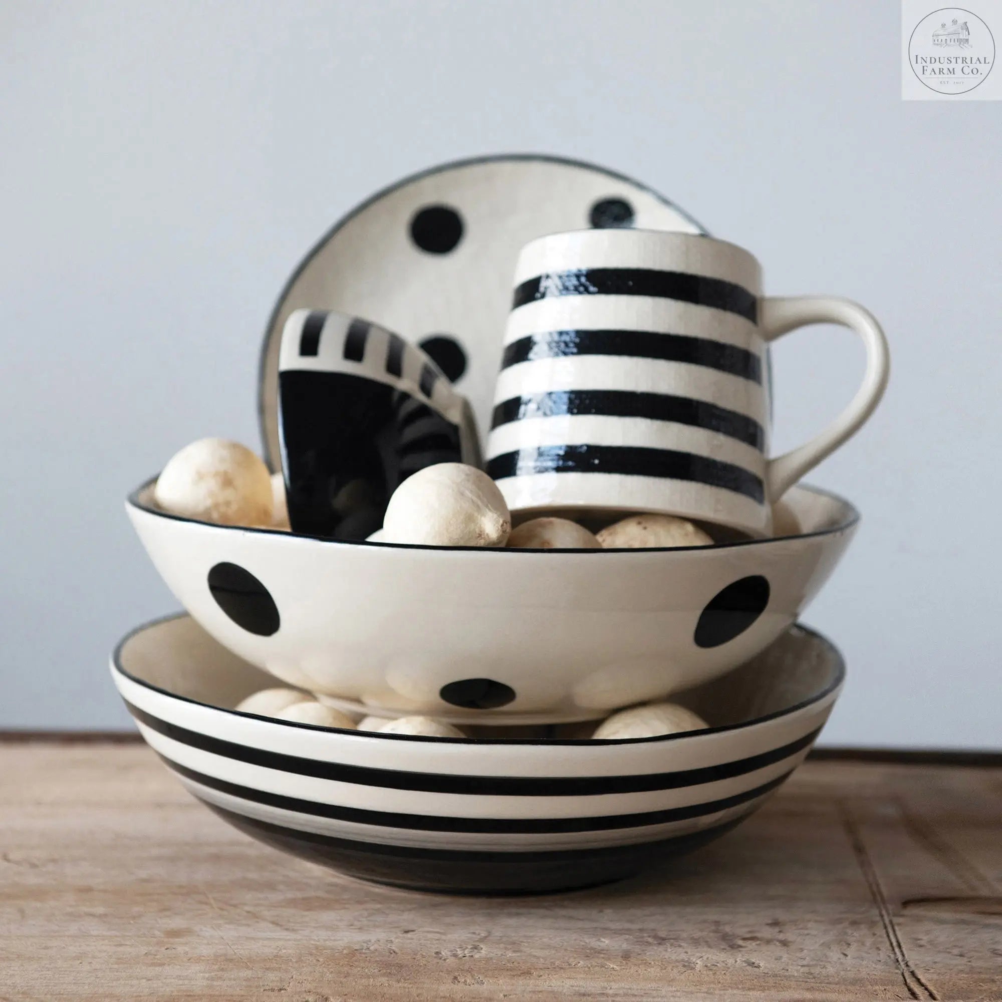 The Walker Hand Painted Serving Bowl  Stripes   | Industrial Farm Co